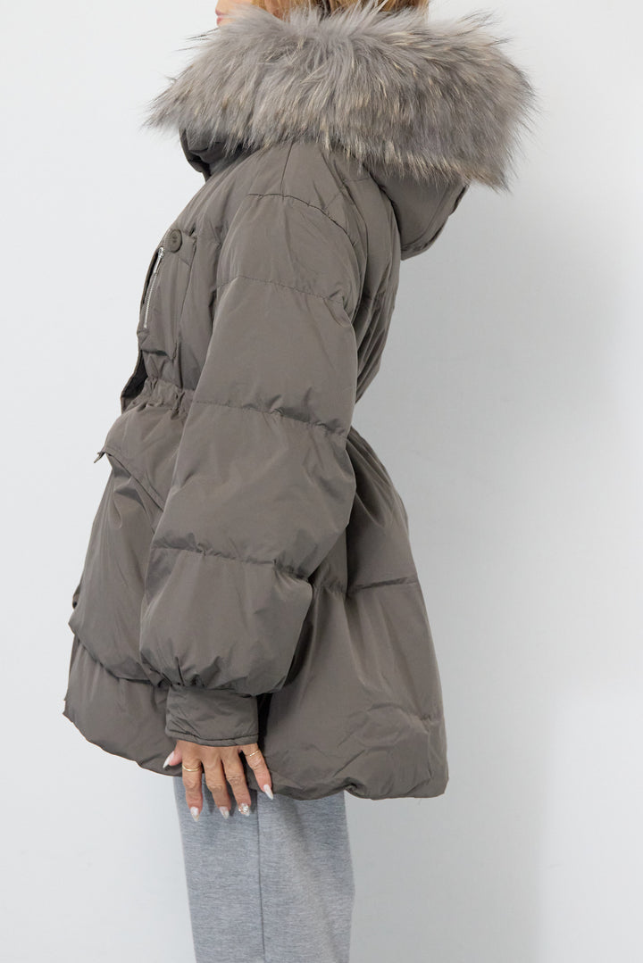 ファーフードダウンコート