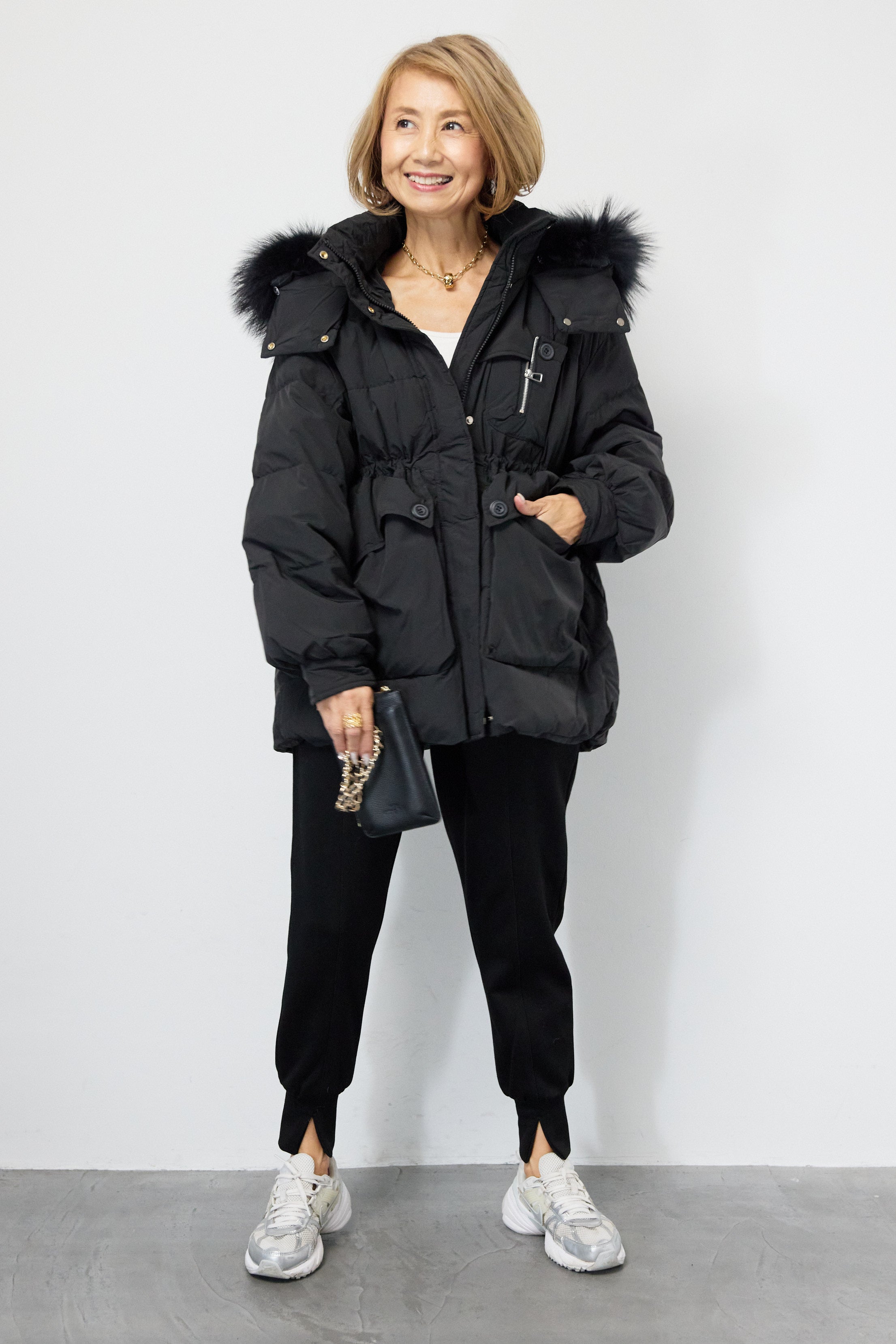 ANAYI ダウンコート グレー　フード　ファー付き　36 ANAYI ダウンコート グレー フード ファー付き 36