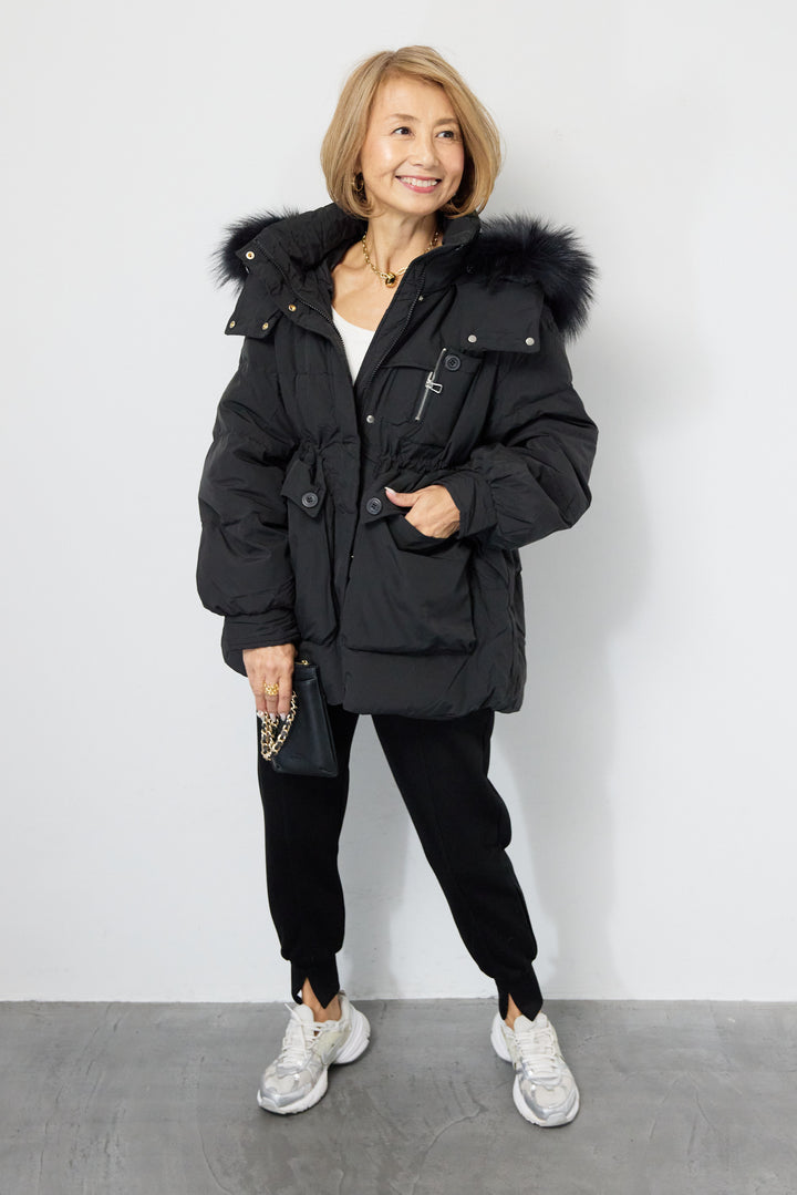 ファーフードダウンコート