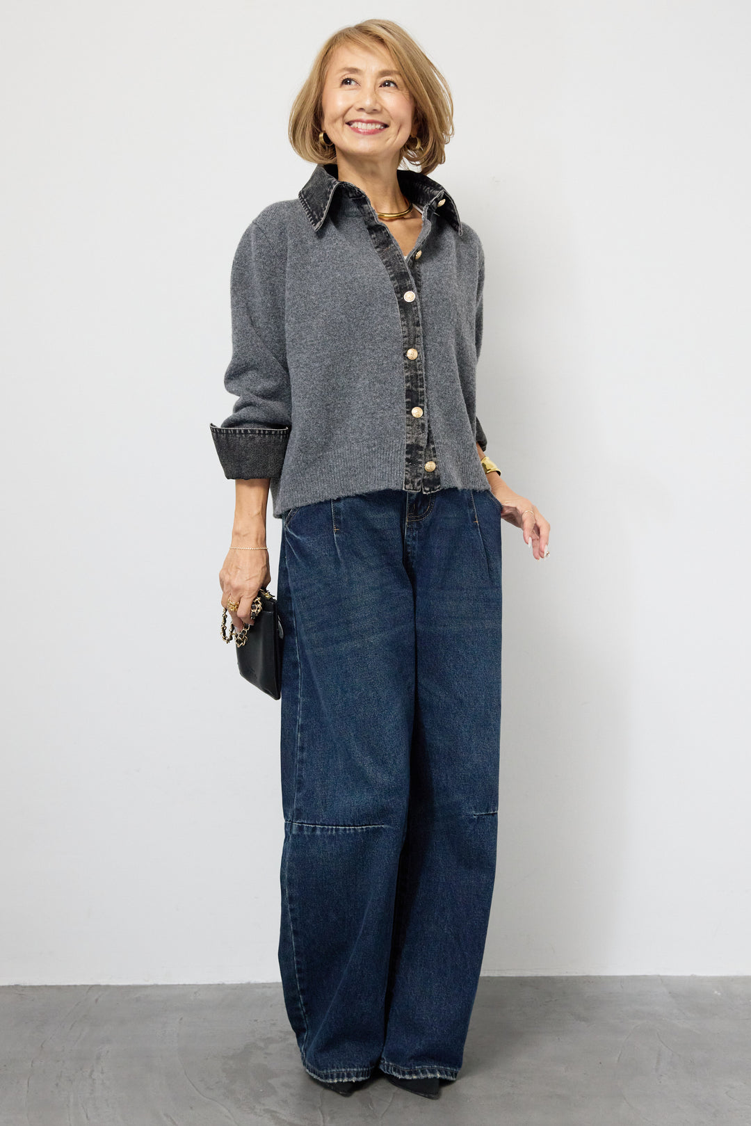 デニム×ニットシャツ