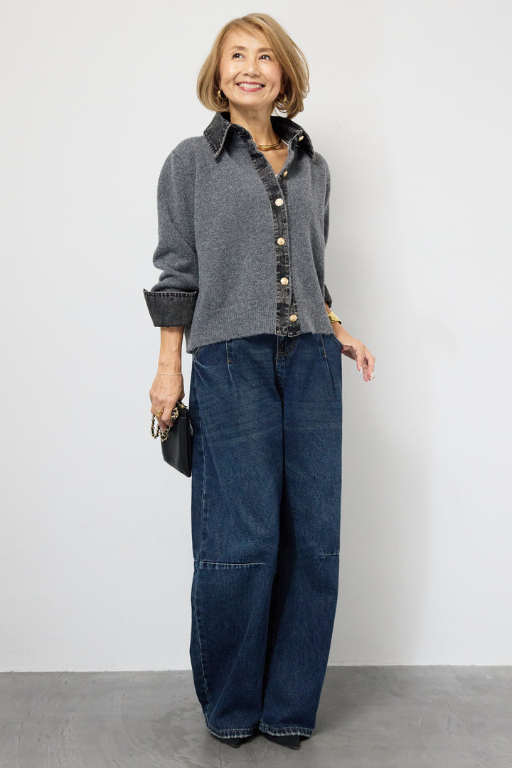 デニム×ニットシャツ