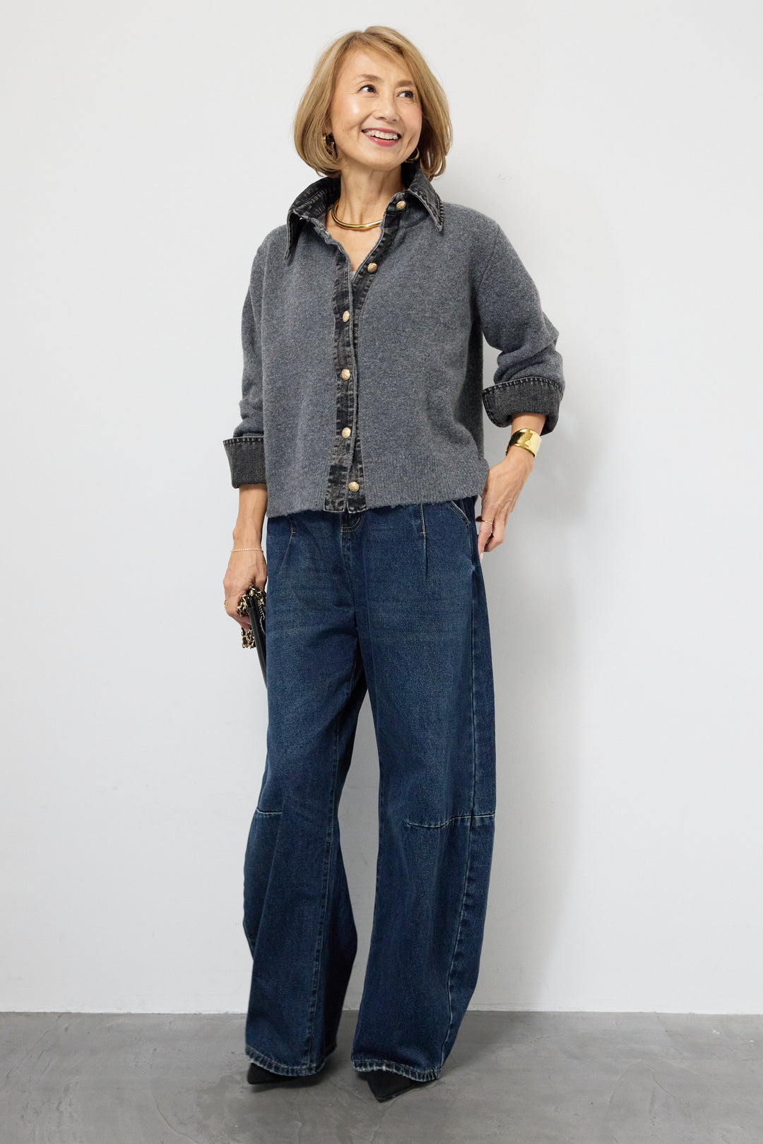 デニム×ニットシャツ