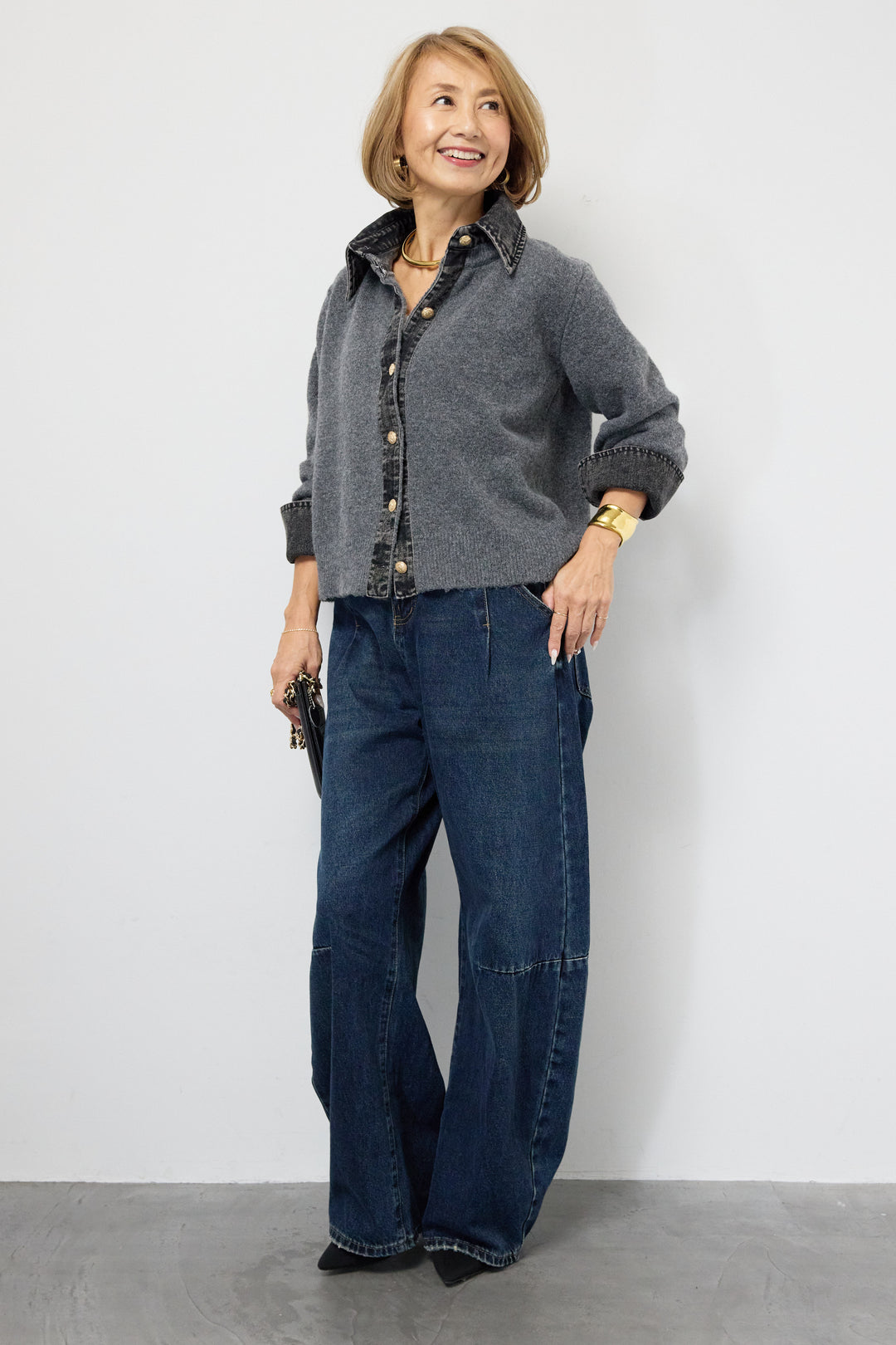 デニム×ニットシャツ