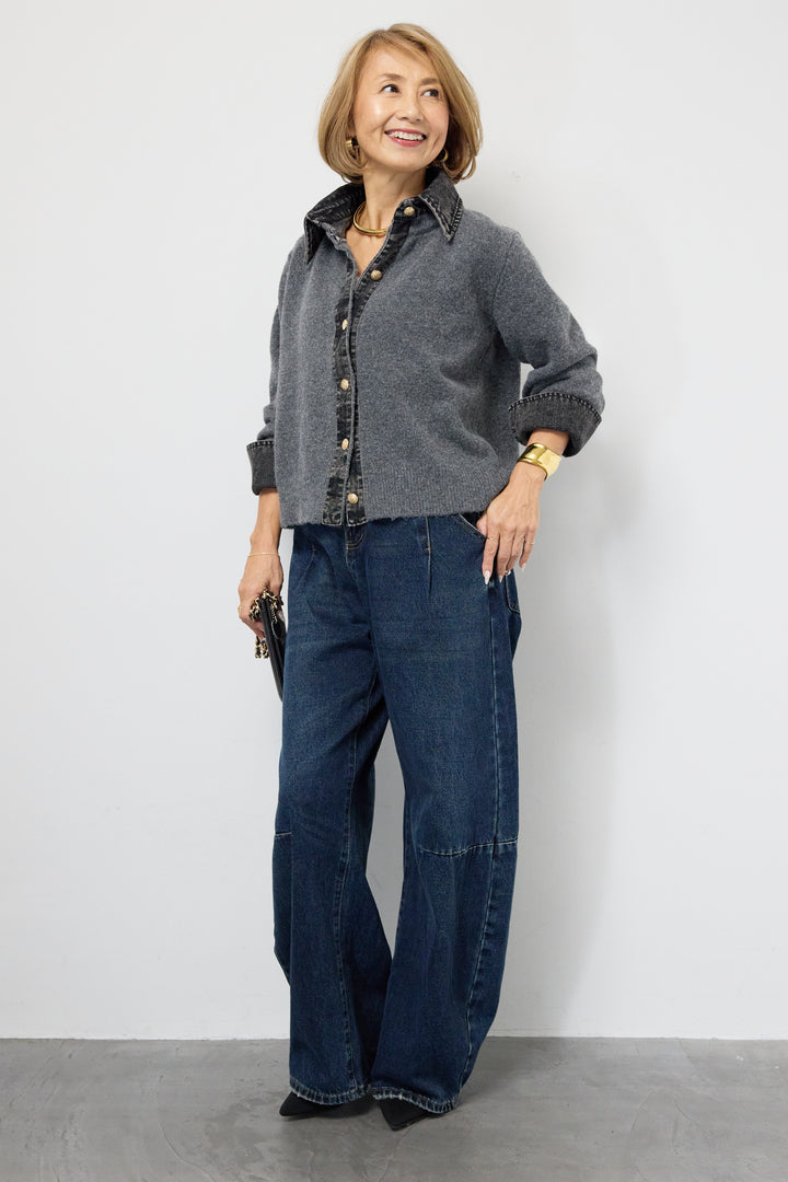 デニム×ニットシャツ