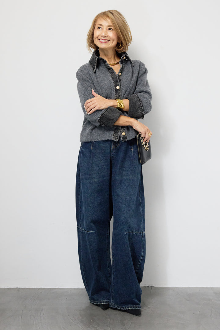 デニム×ニットシャツ