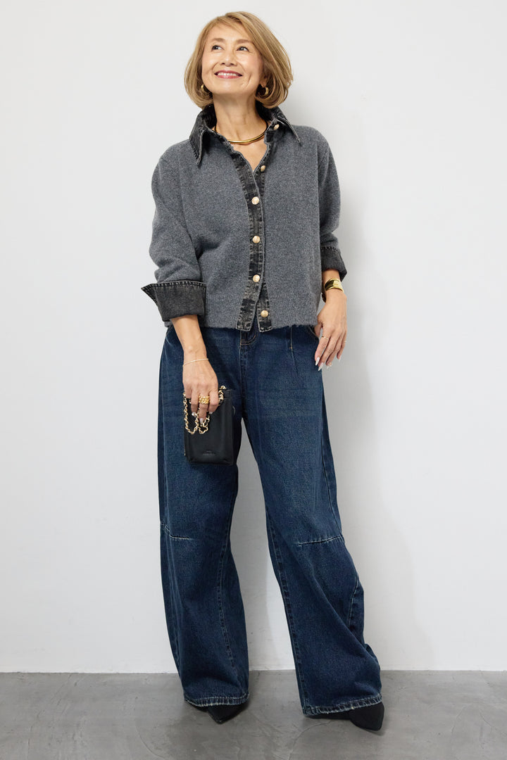 デニム×ニットシャツ