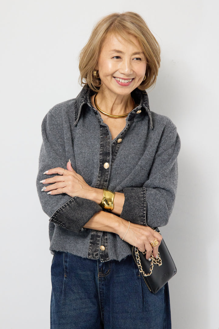 デニム×ニットシャツ