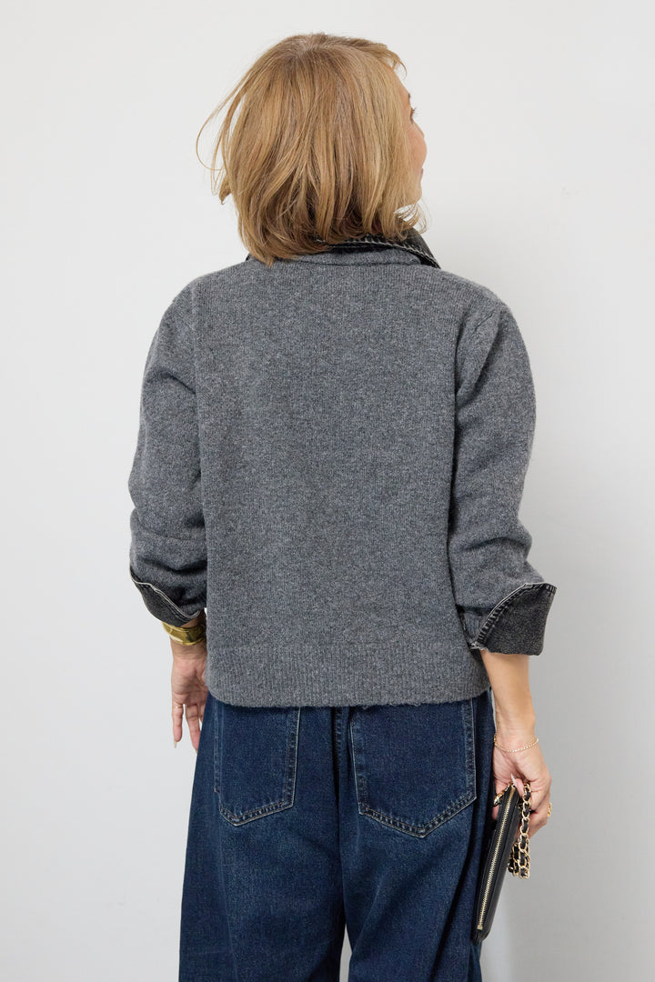 デニム×ニットシャツ