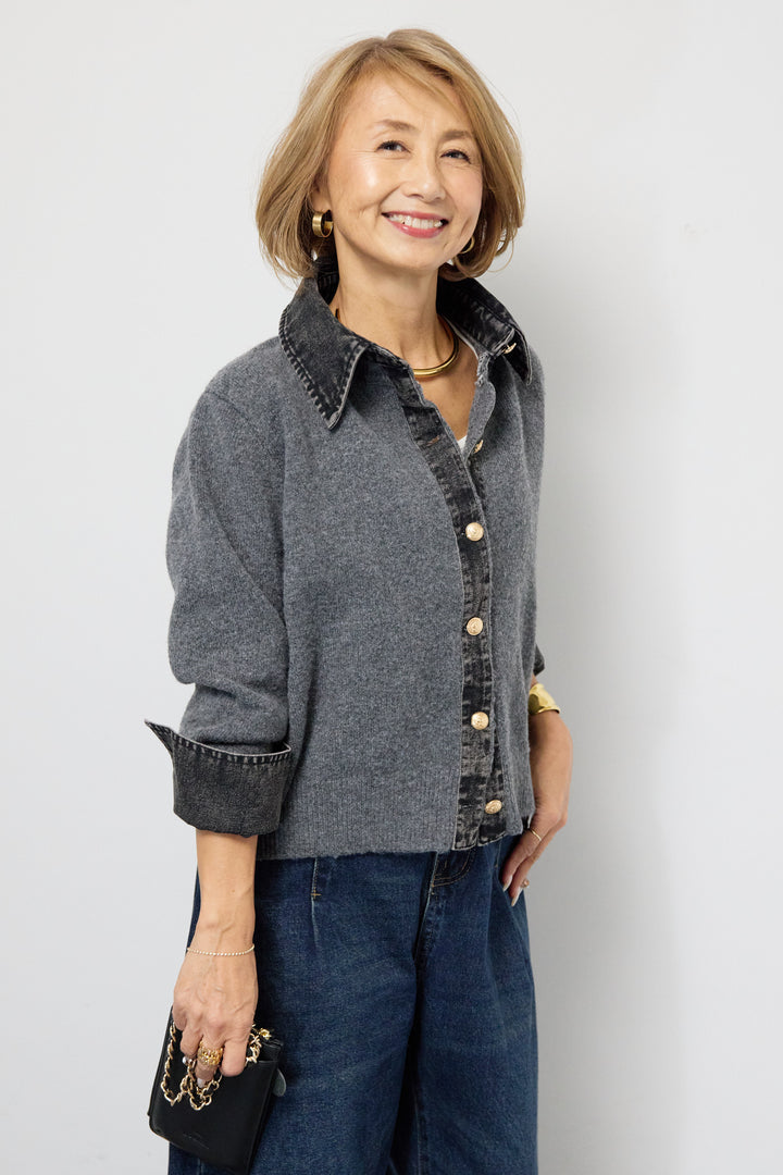 デニム×ニットシャツ