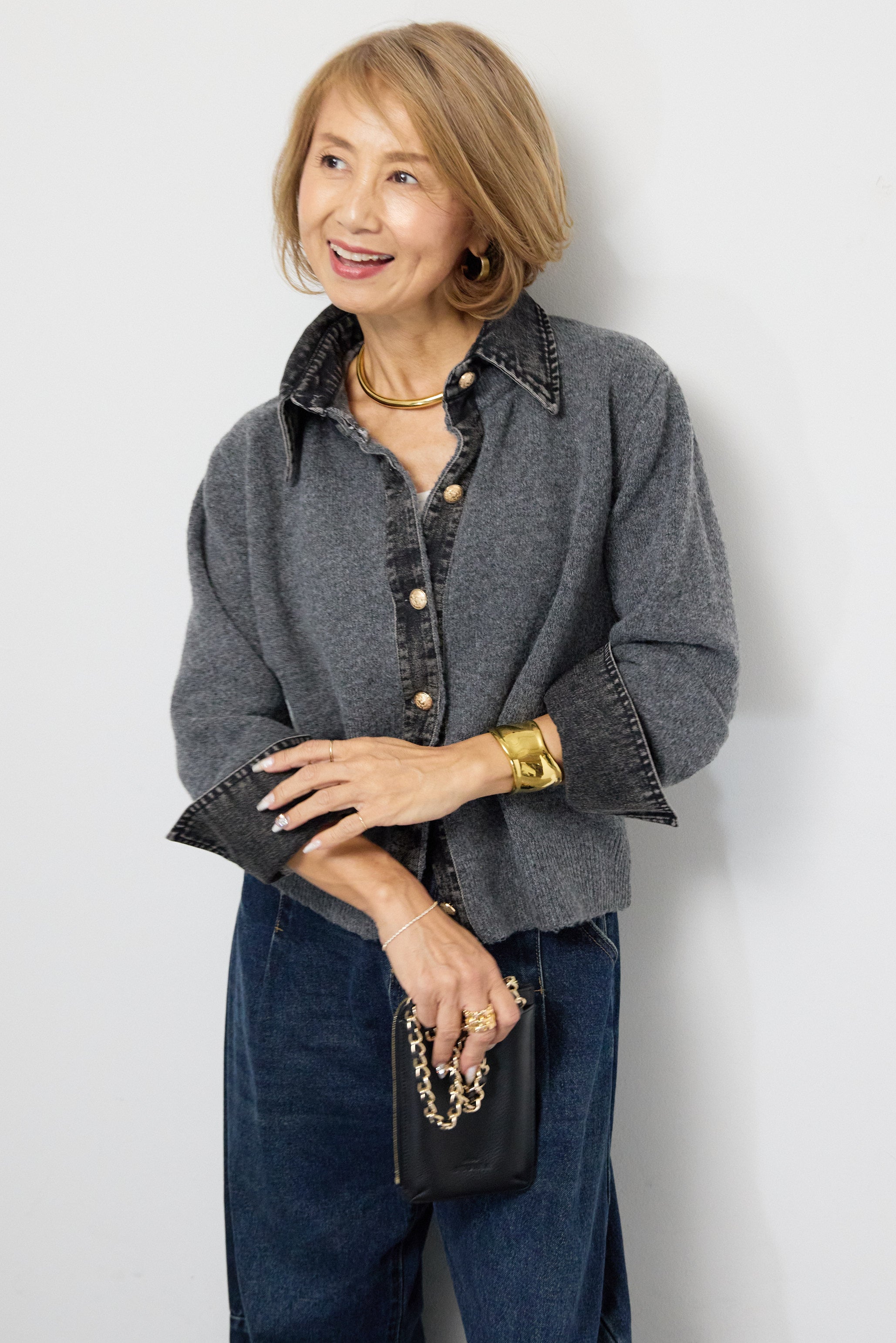 新品・未使用】PLUS OTO.HA デニム襟×ニットシャツ 大人女子から人気