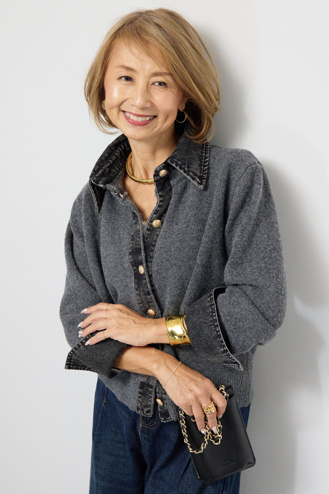 デニム×ニットシャツ