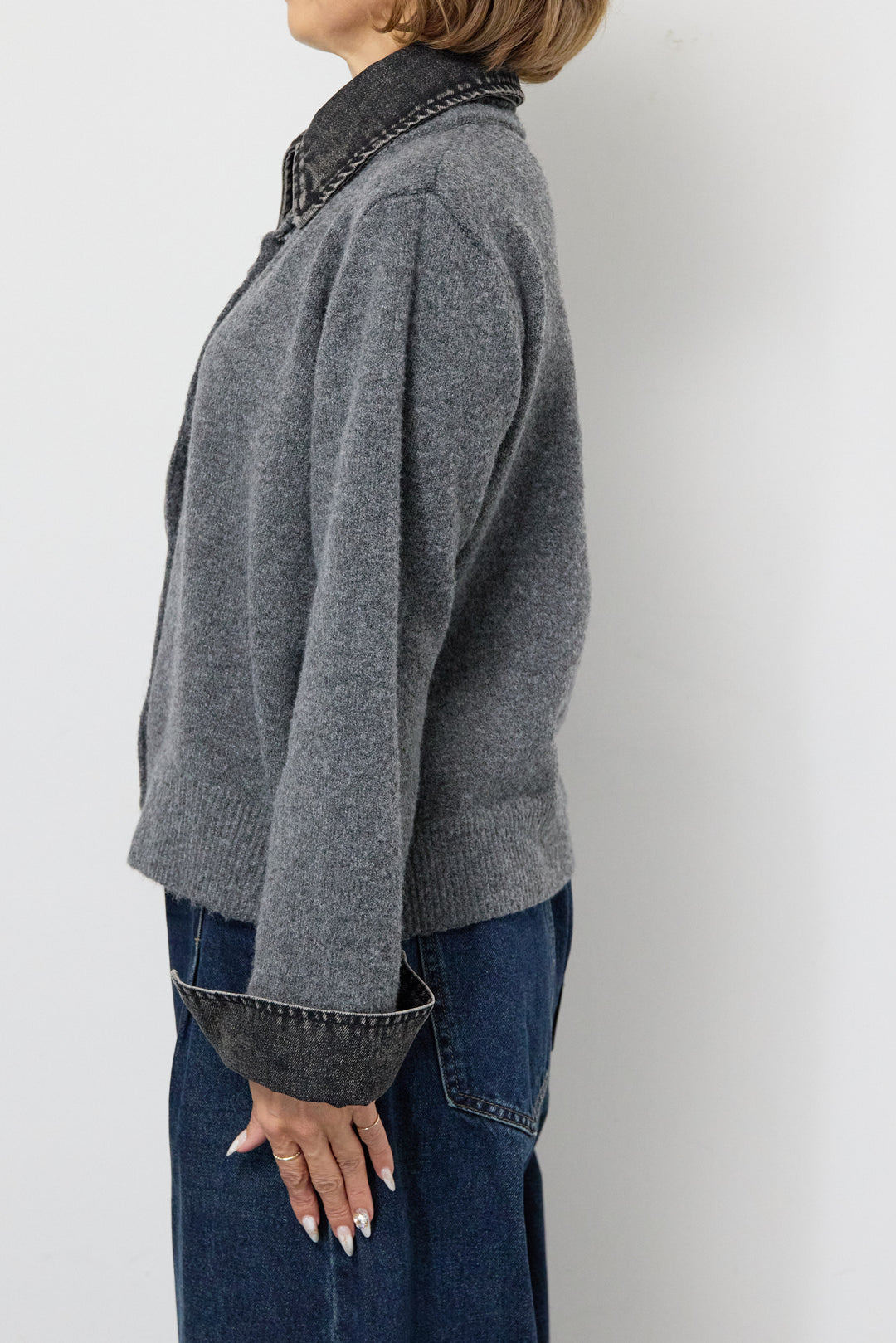 デニム×ニットシャツ