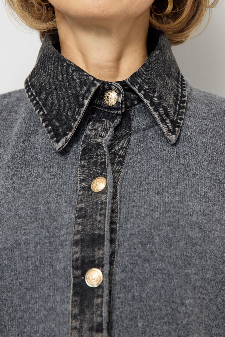 デニム×ニットシャツ