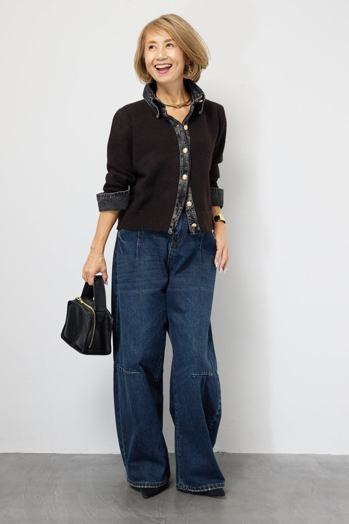 デニム×ニットシャツ