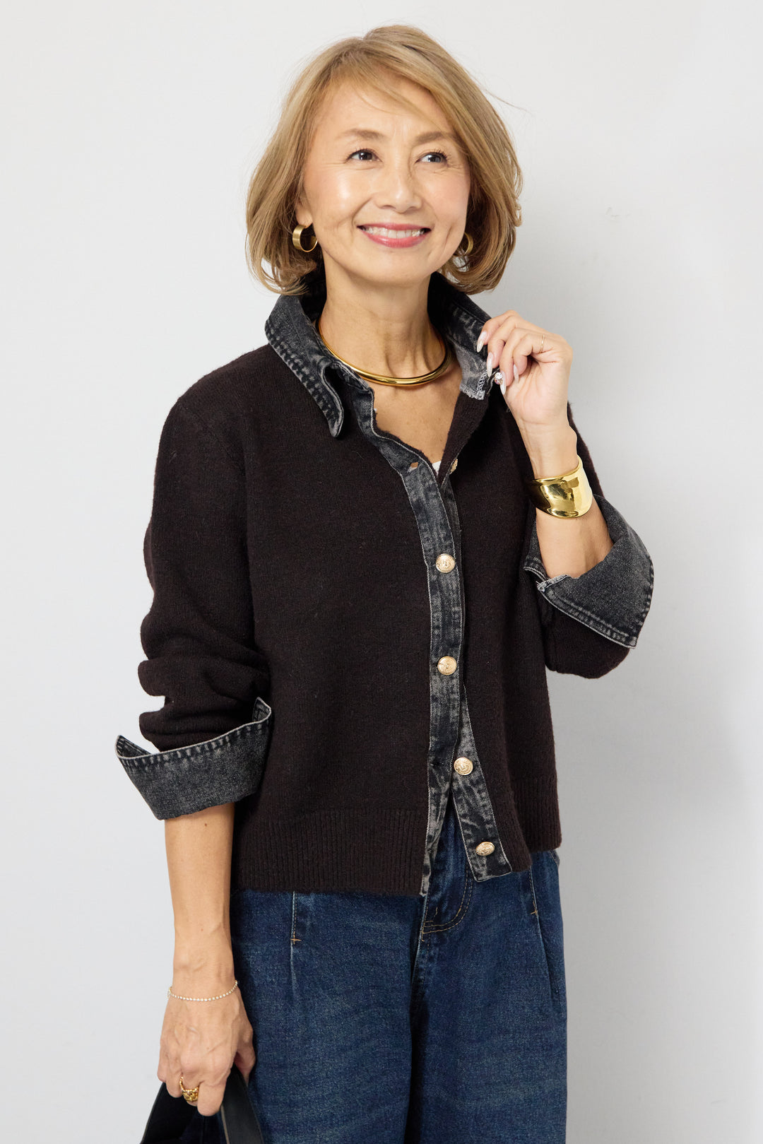 デニム×ニットシャツ