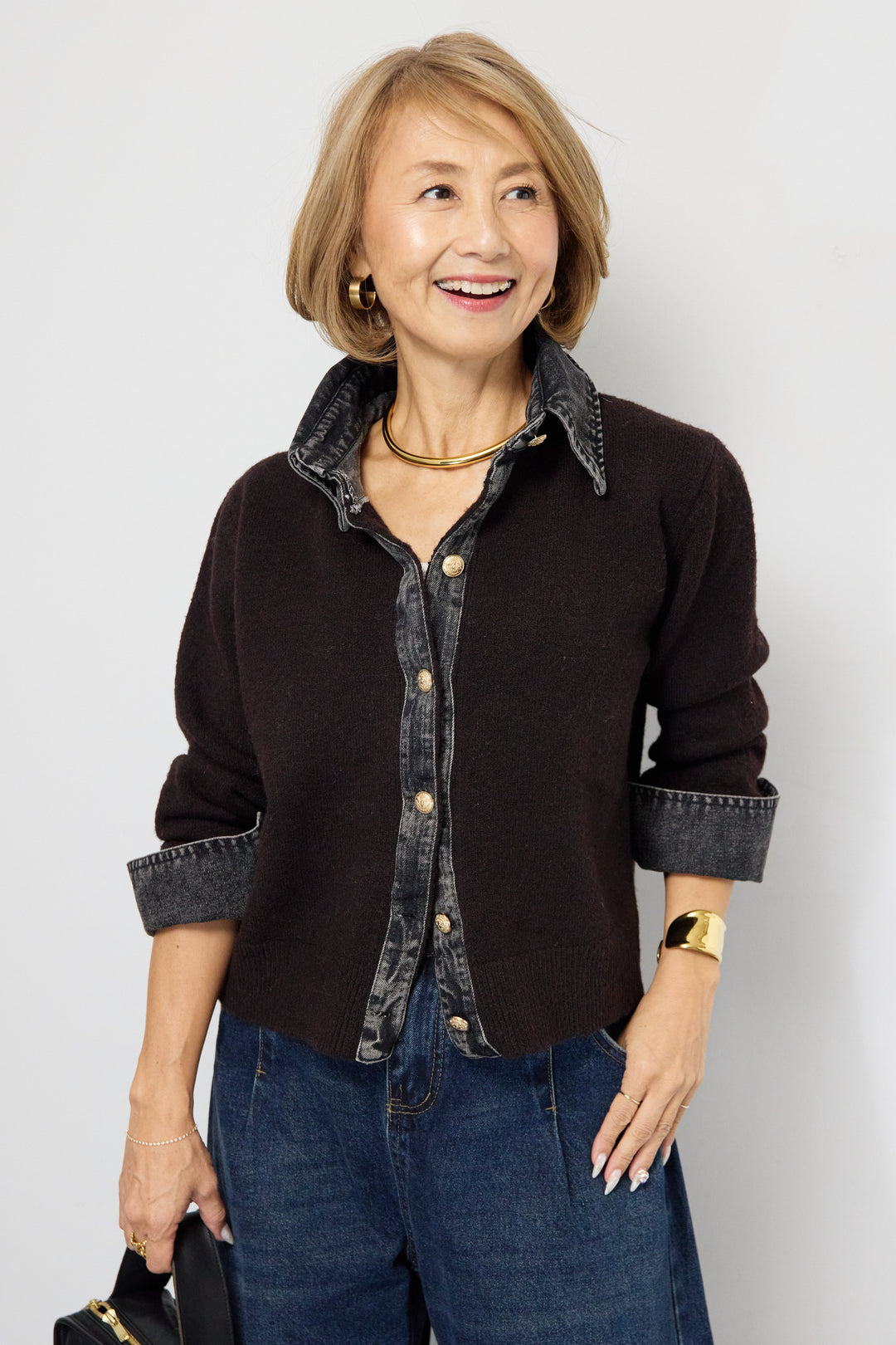 デニム×ニットシャツ