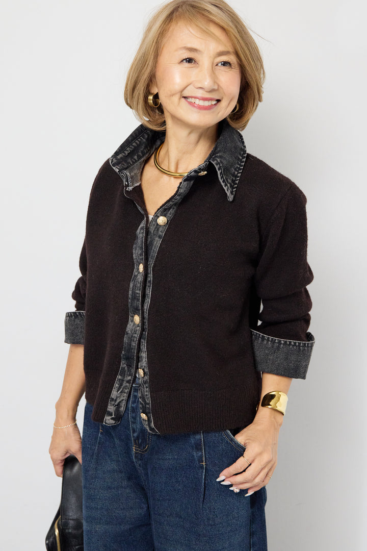 [SET]デニム×ニットシャツ+カーブデニムパンツ(2set)