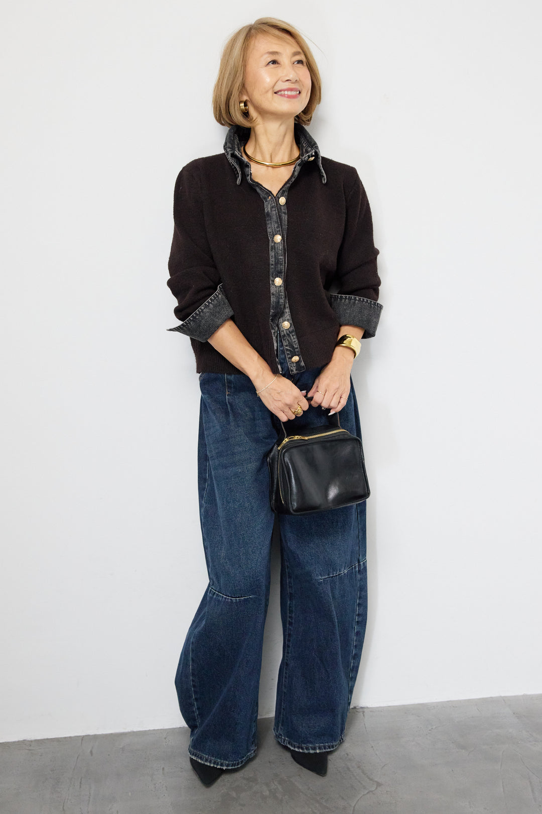 デニム×ニットシャツ