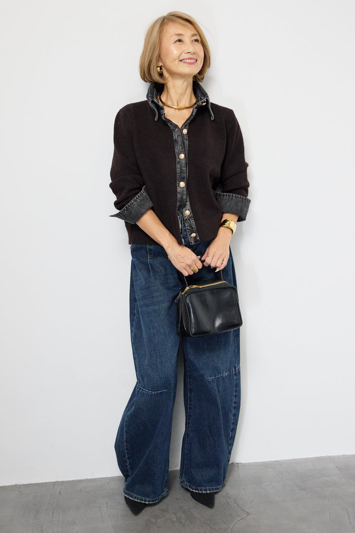 デニム×ニットシャツ