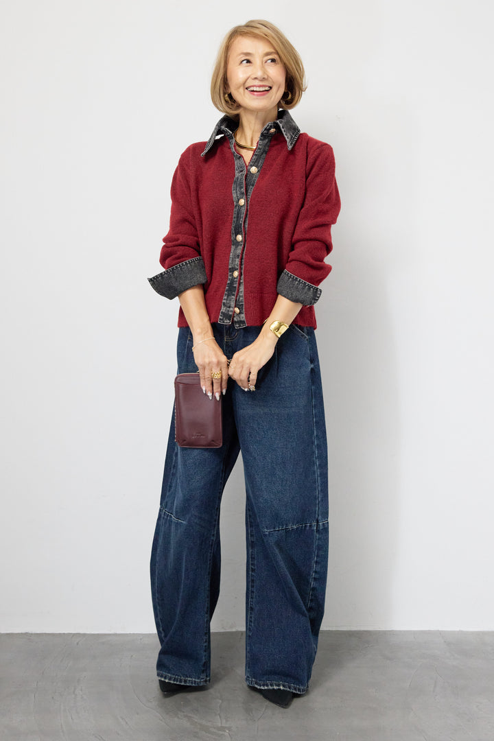 デニム×ニットシャツ