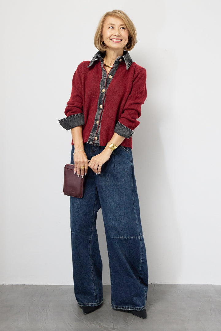 デニム×ニットシャツ