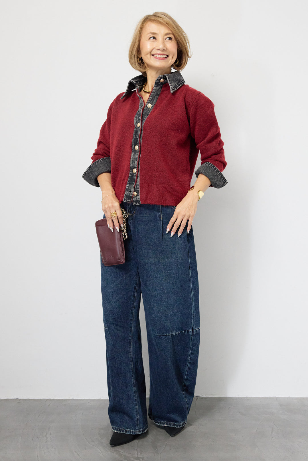 デニム×ニットシャツ