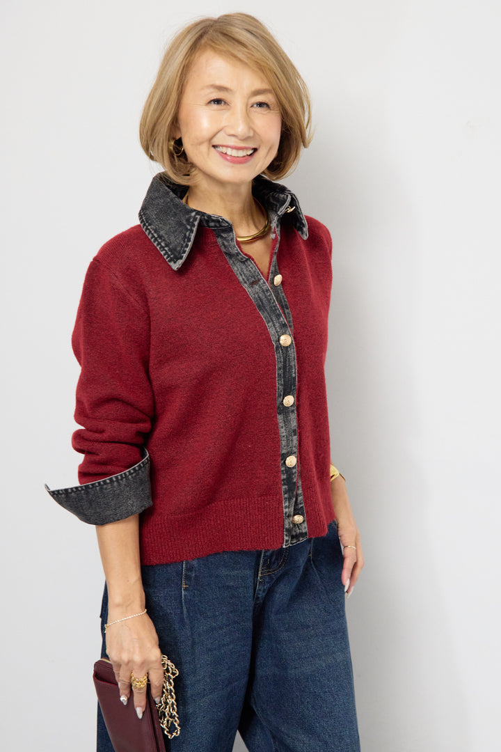 デニム×ニットシャツ