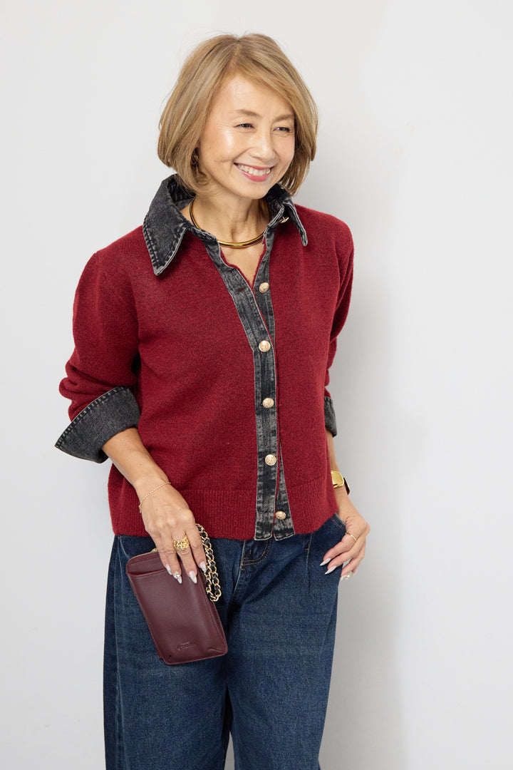 デニム×ニットシャツ