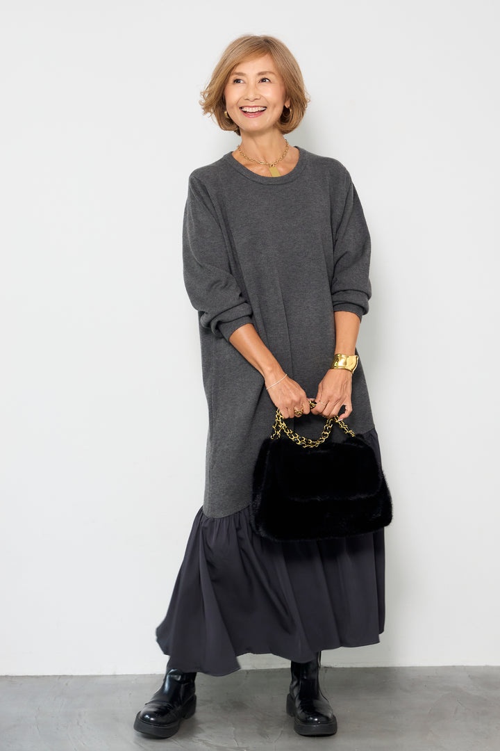 アシメ切替ニットワンピース