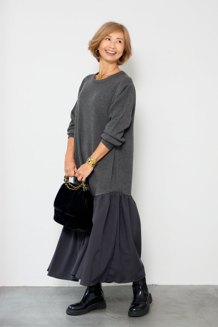 アシメ切替ニットワンピース