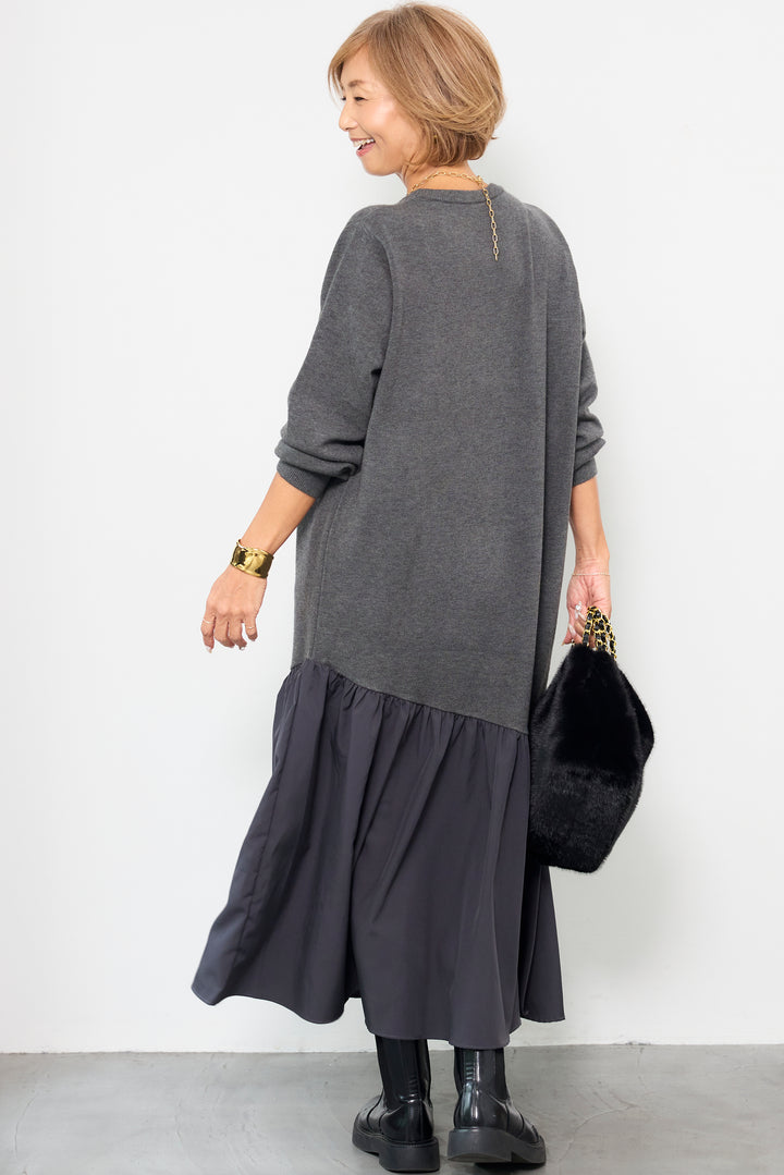 アシメ切替ニットワンピース