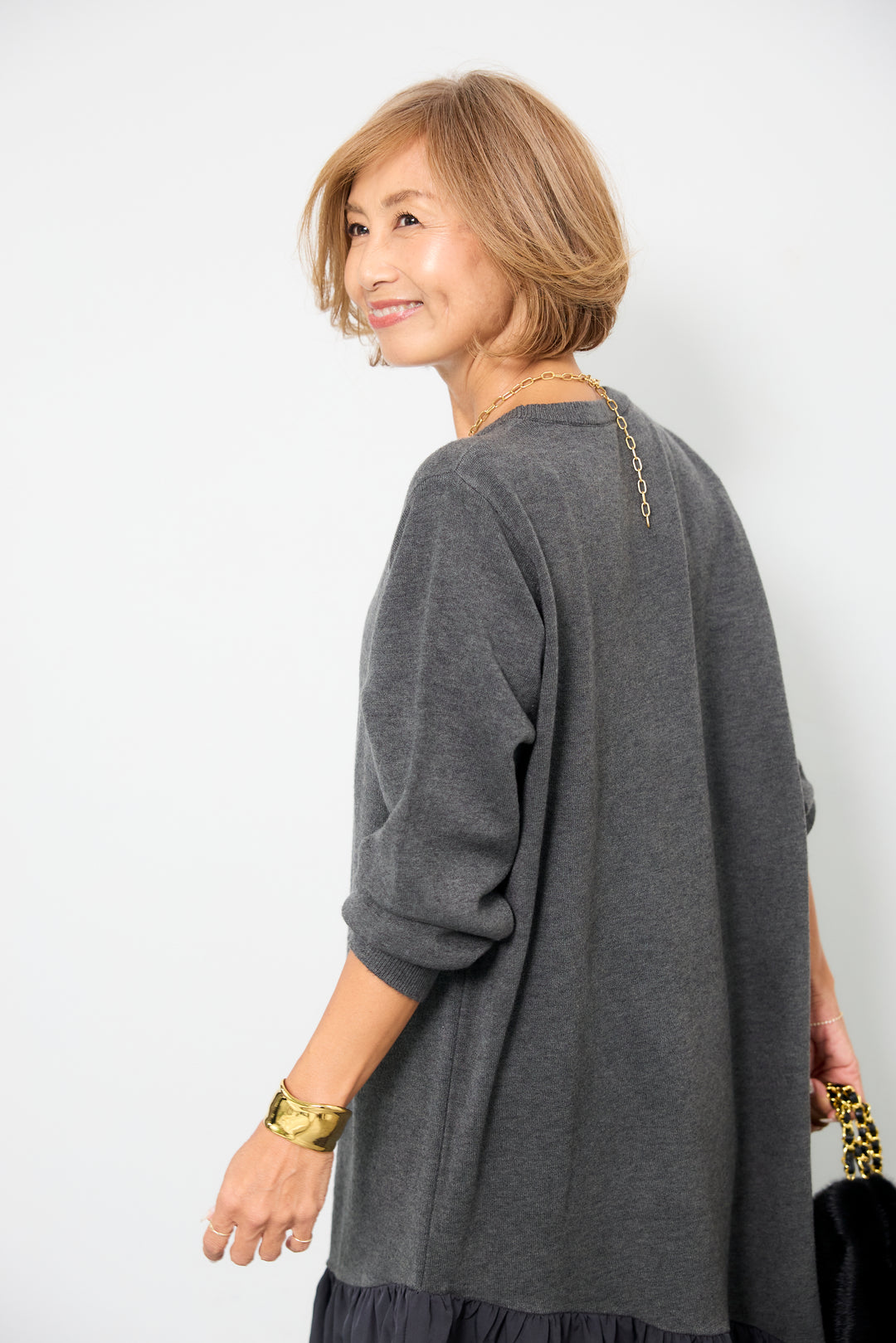 アシメ切替ニットワンピース