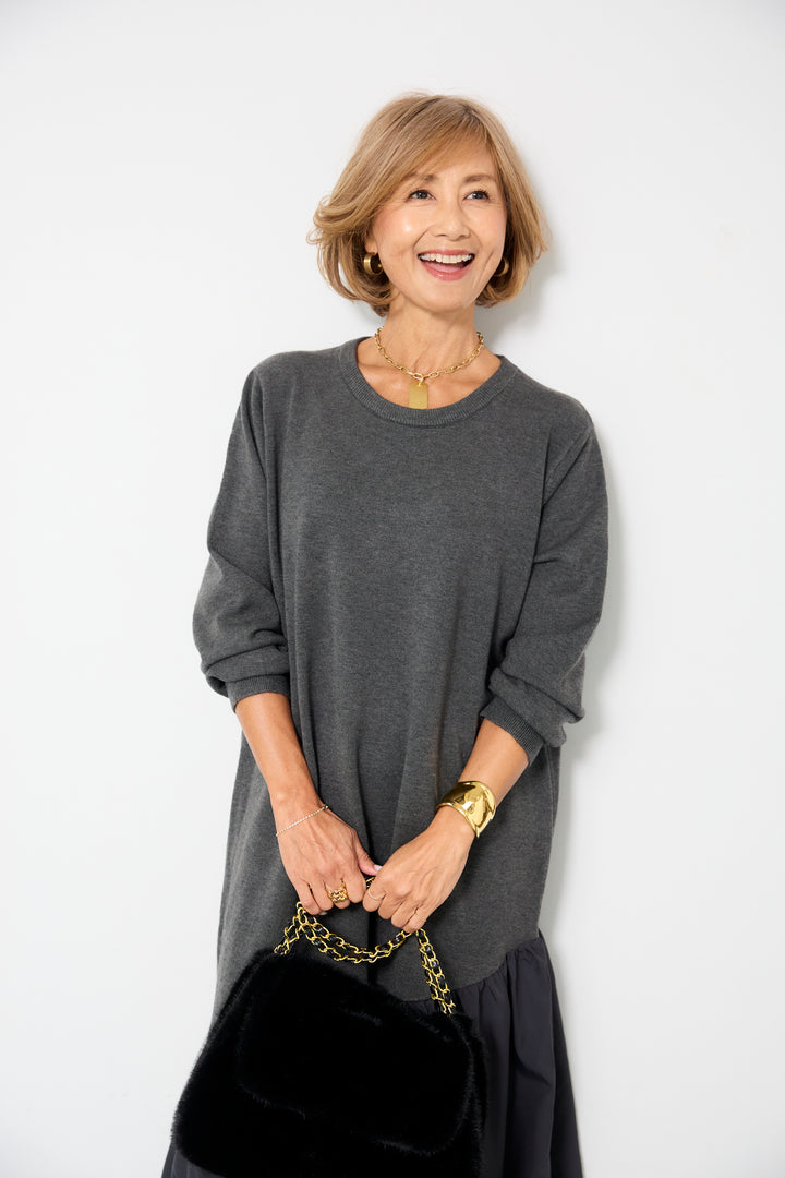 アシメ切替ニットワンピース