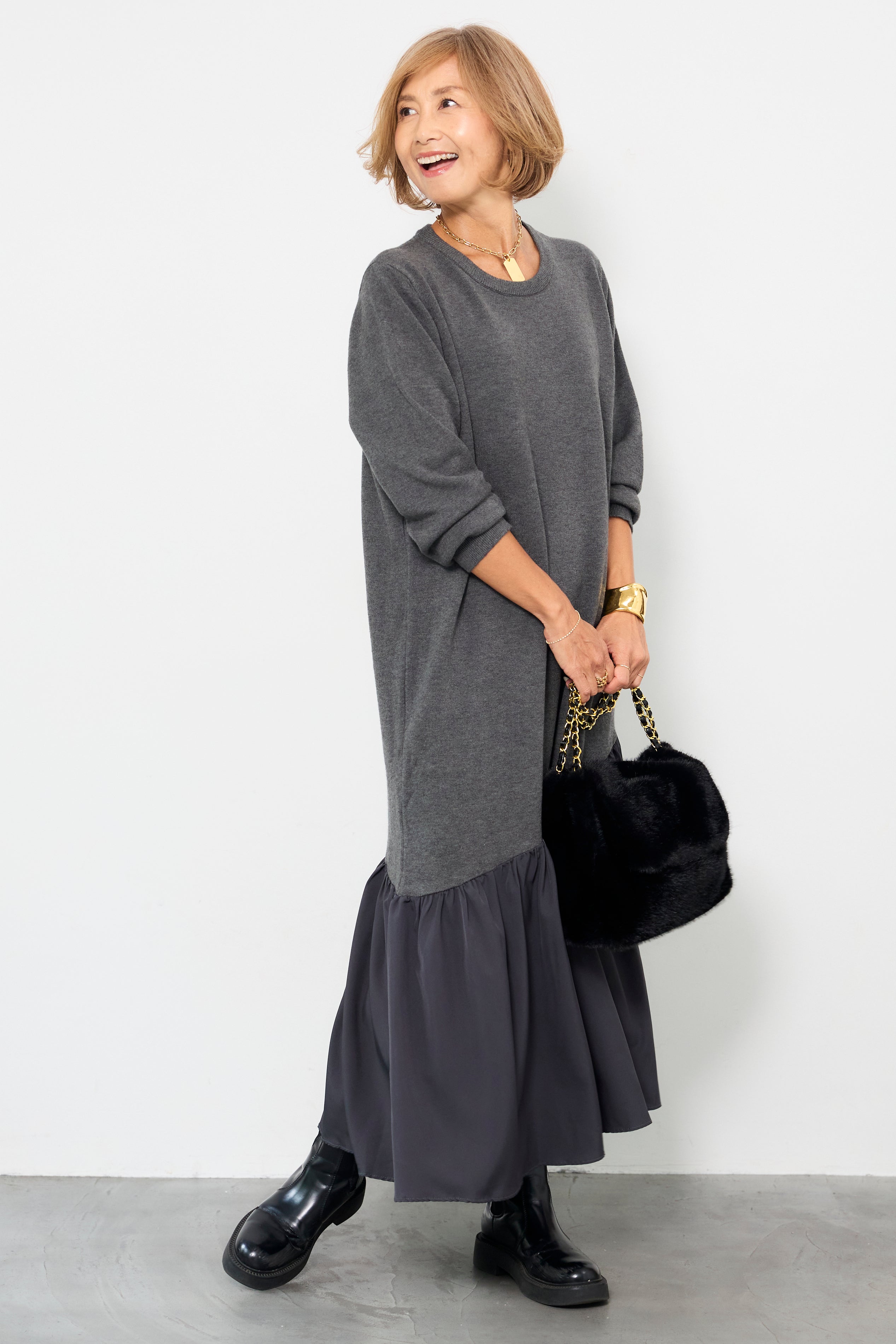 アシメ切替ニットワンピース – plusotoha