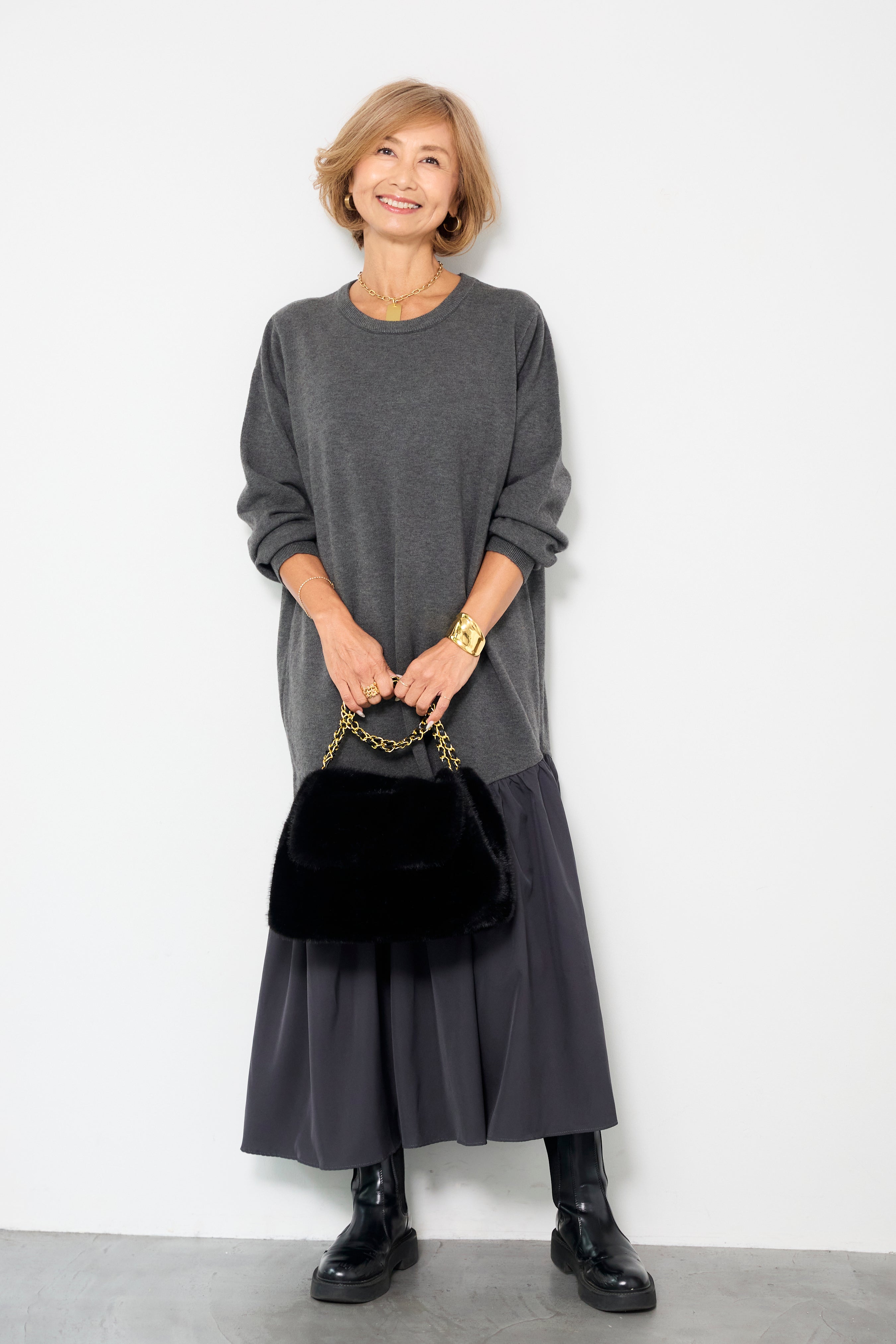 アシメ切替ニットワンピース – plusotoha