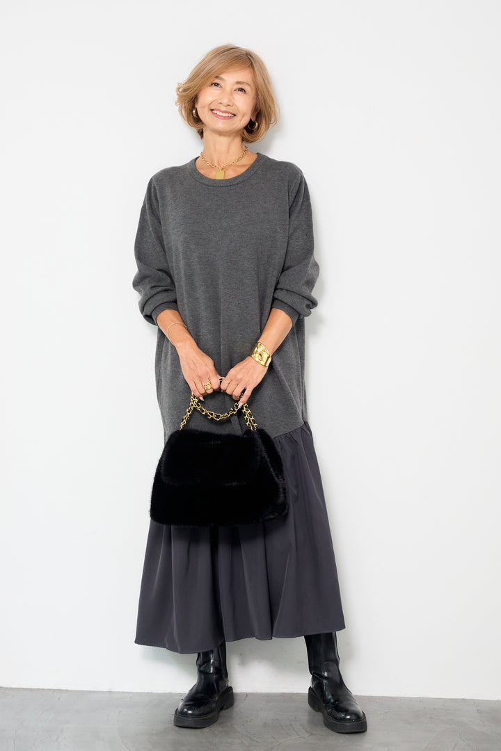 アシメ切替ニットワンピース