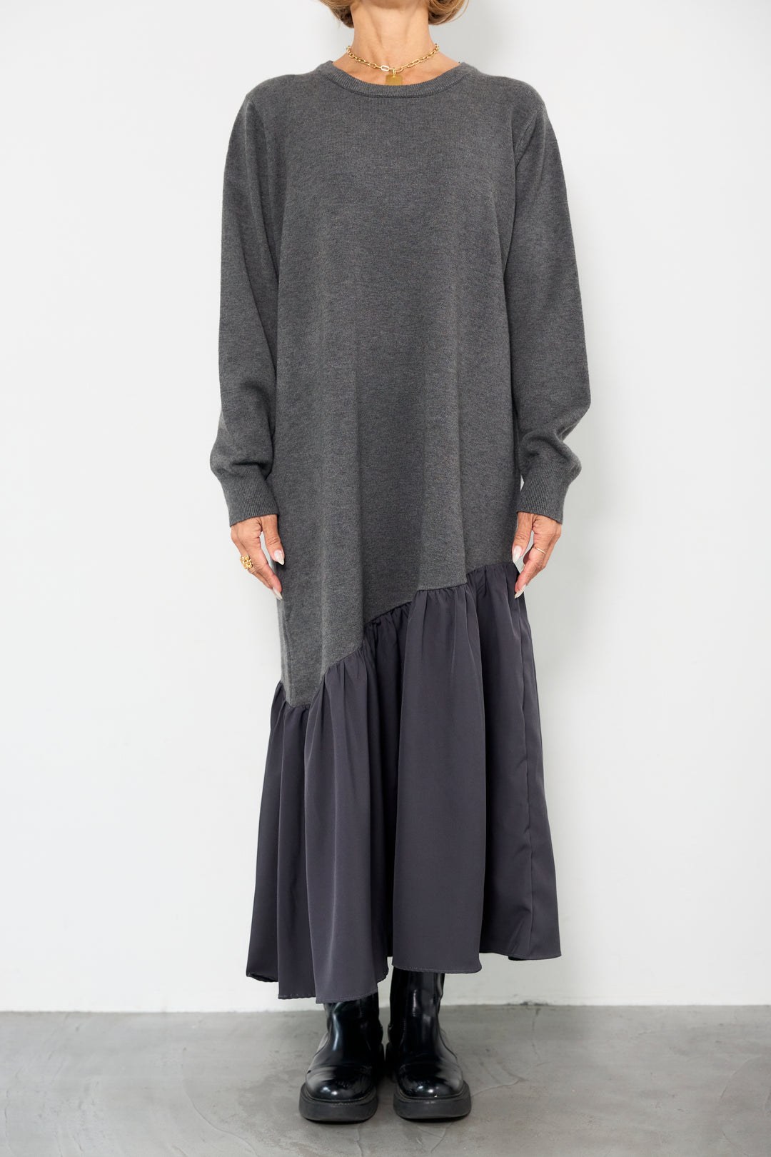 アシメ切替ニットワンピース