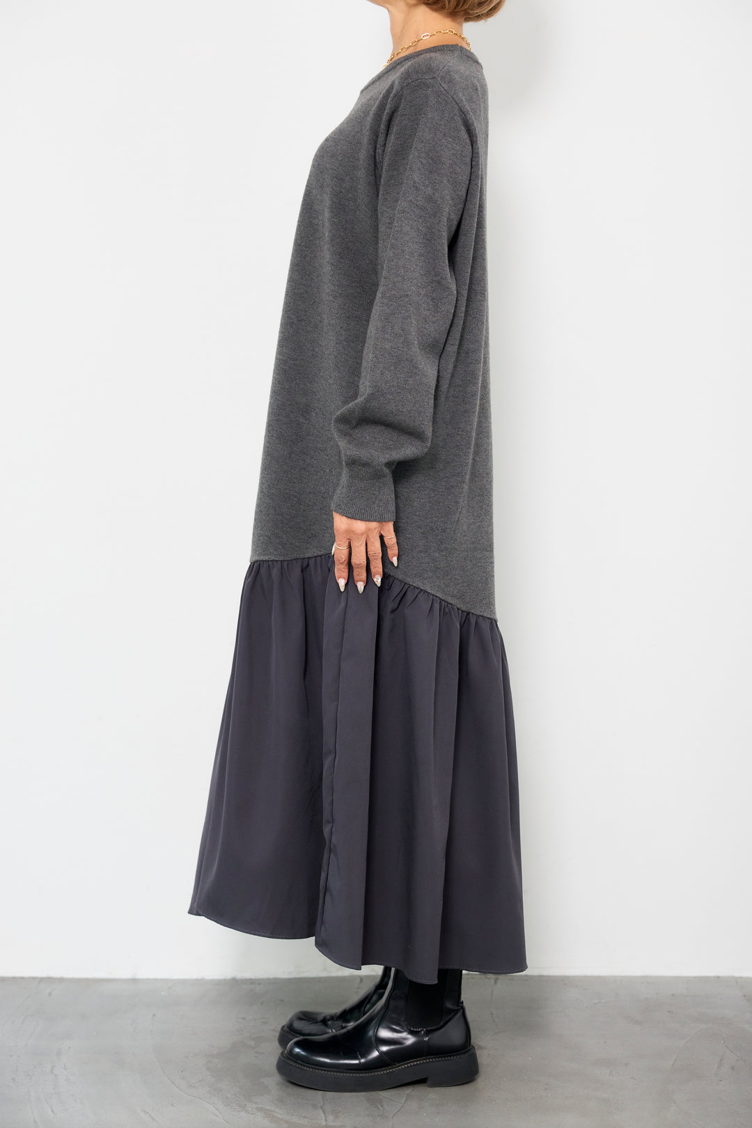 アシメ切替ニットワンピース