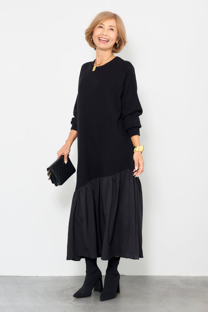 アシメ切替ニットワンピース