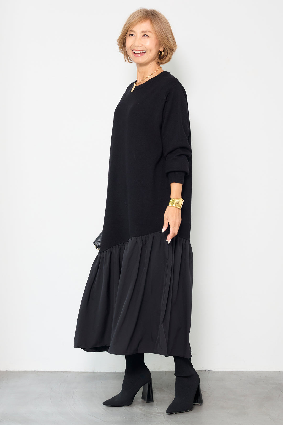 アシメ切替ニットワンピース