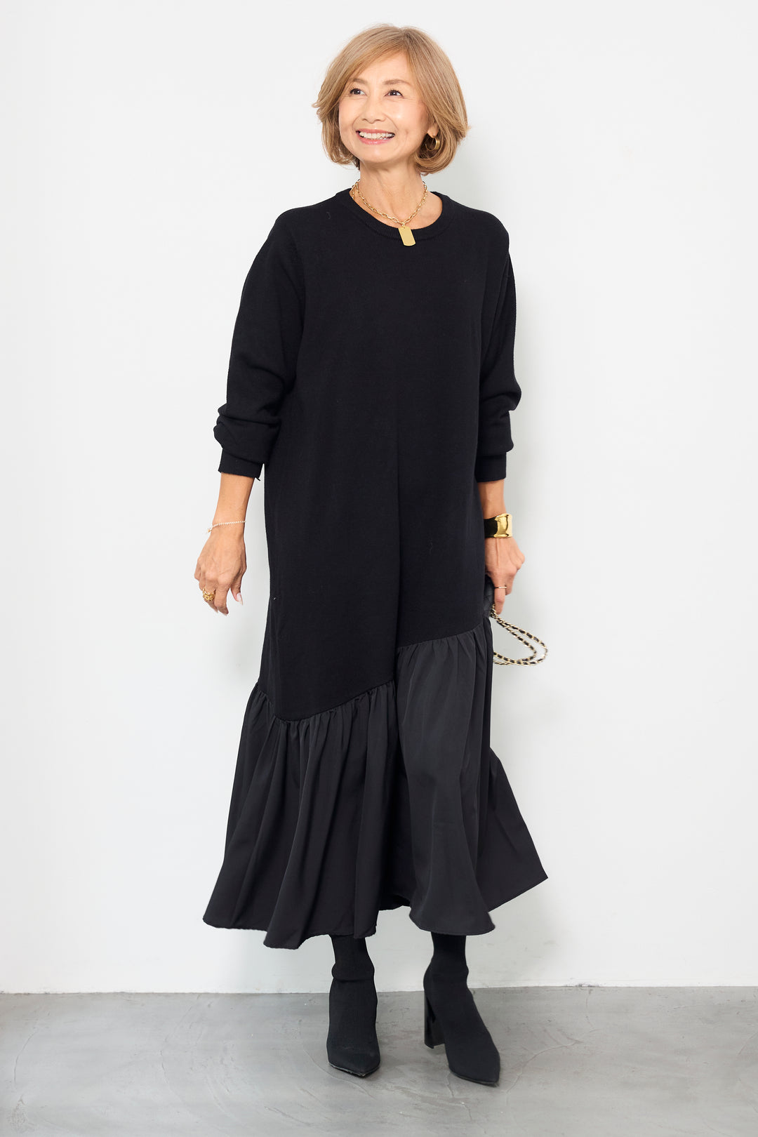 アシメ切替ニットワンピース