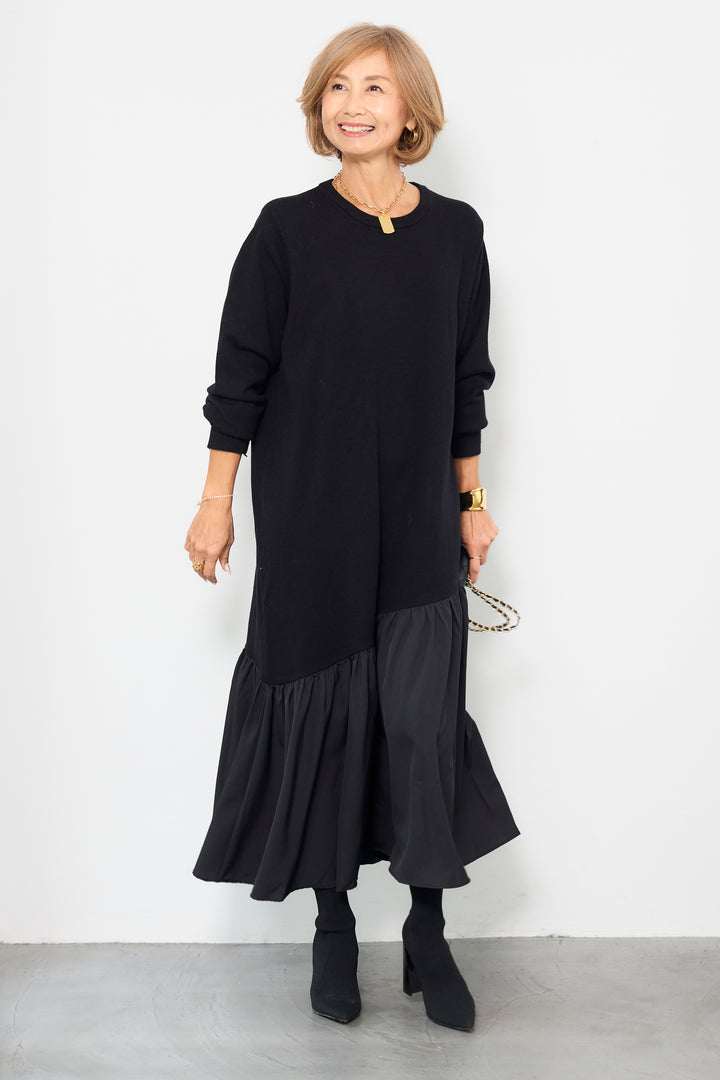 アシメ切替ニットワンピース