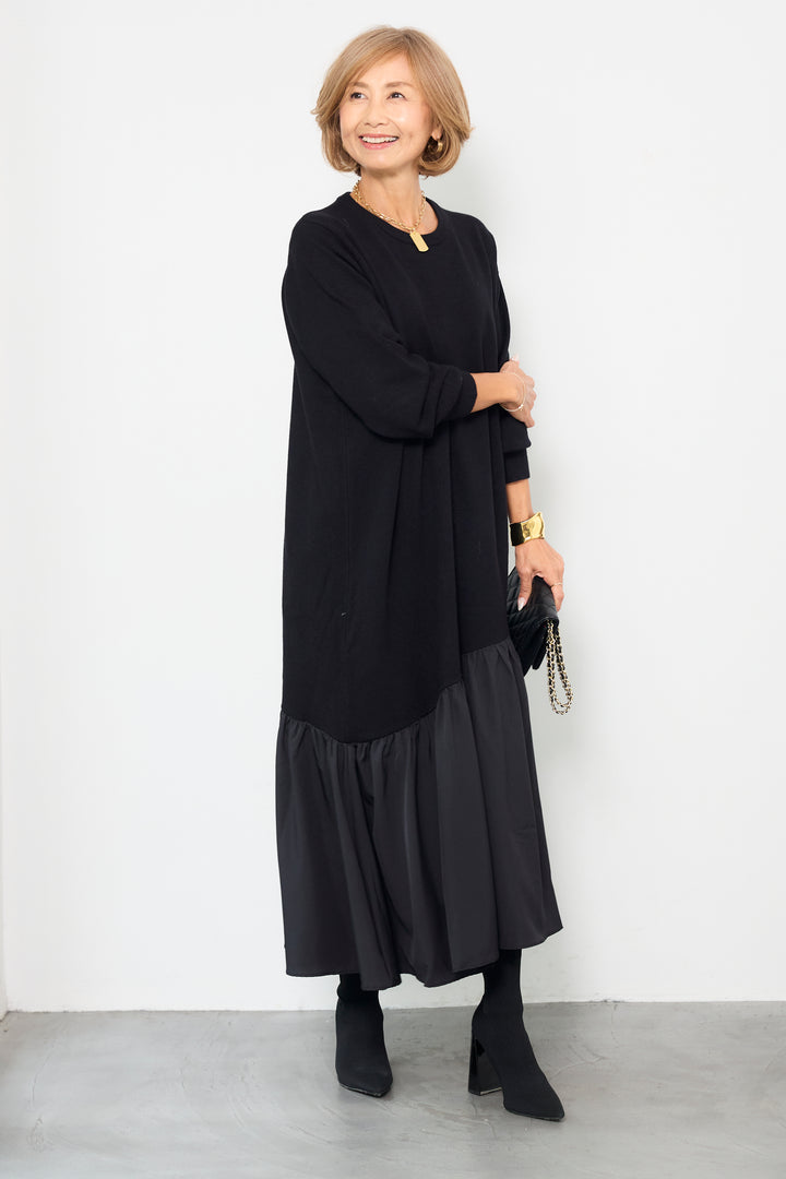 アシメ切替ニットワンピース