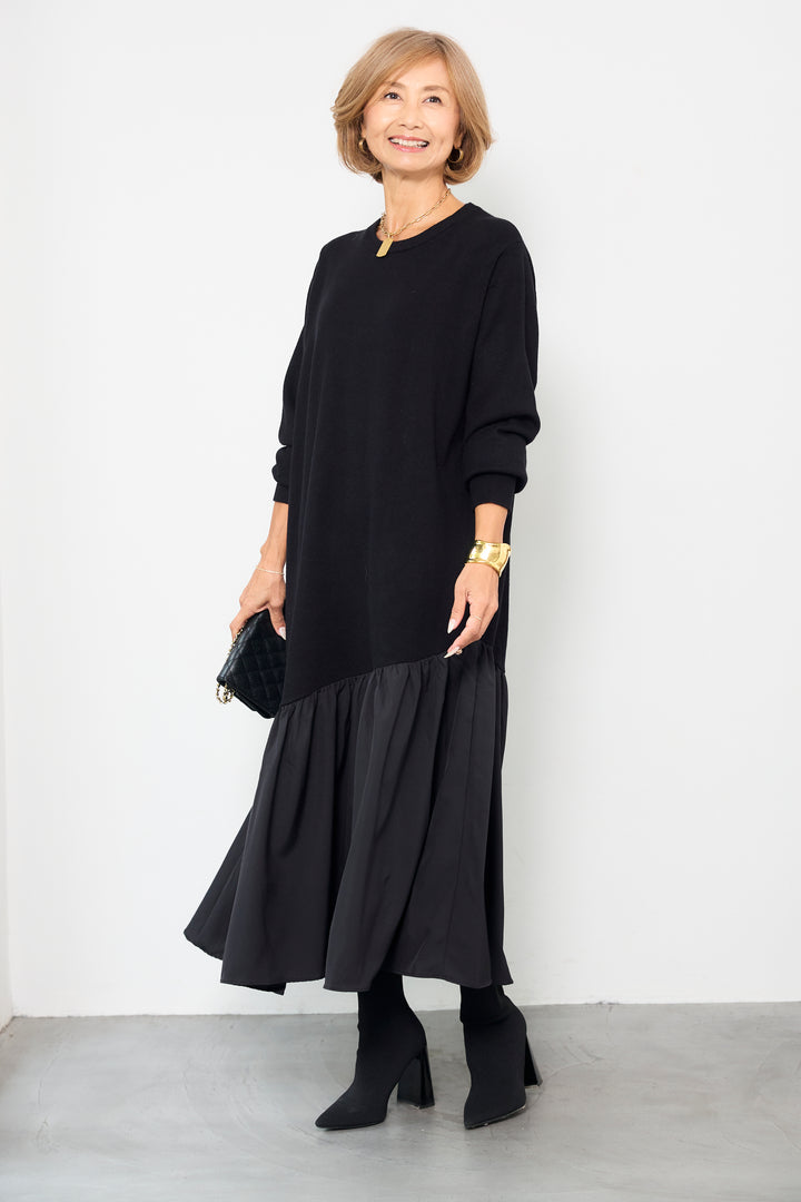 アシメ切替ニットワンピース