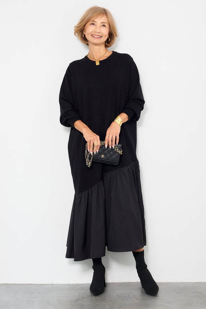 アシメ切替ニットワンピース