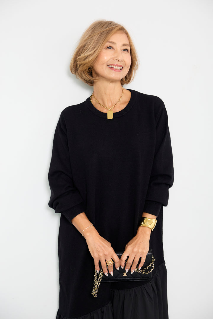 アシメ切替ニットワンピース