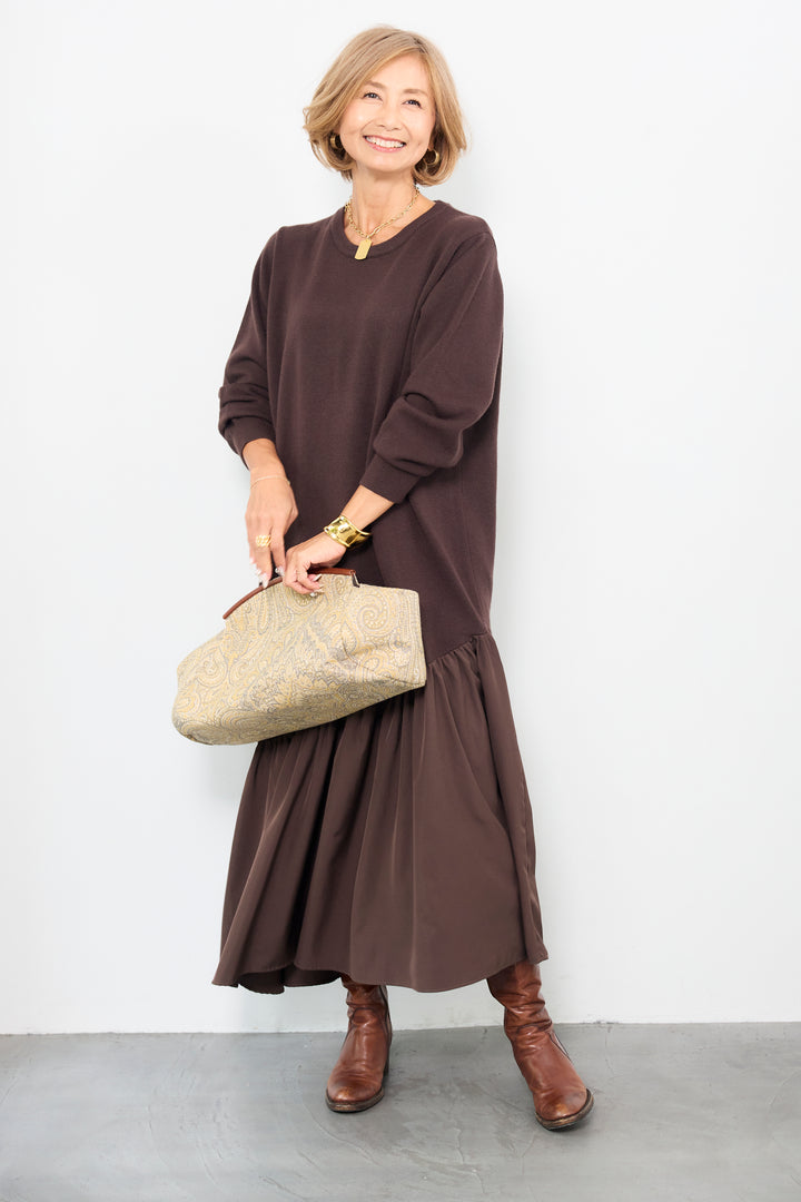 アシメ切替ニットワンピース