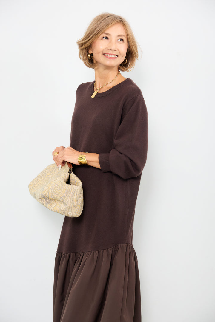 アシメ切替ニットワンピース