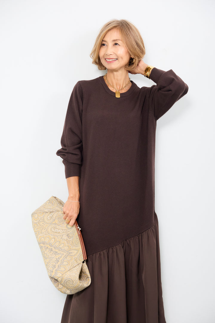 アシメ切替ニットワンピース