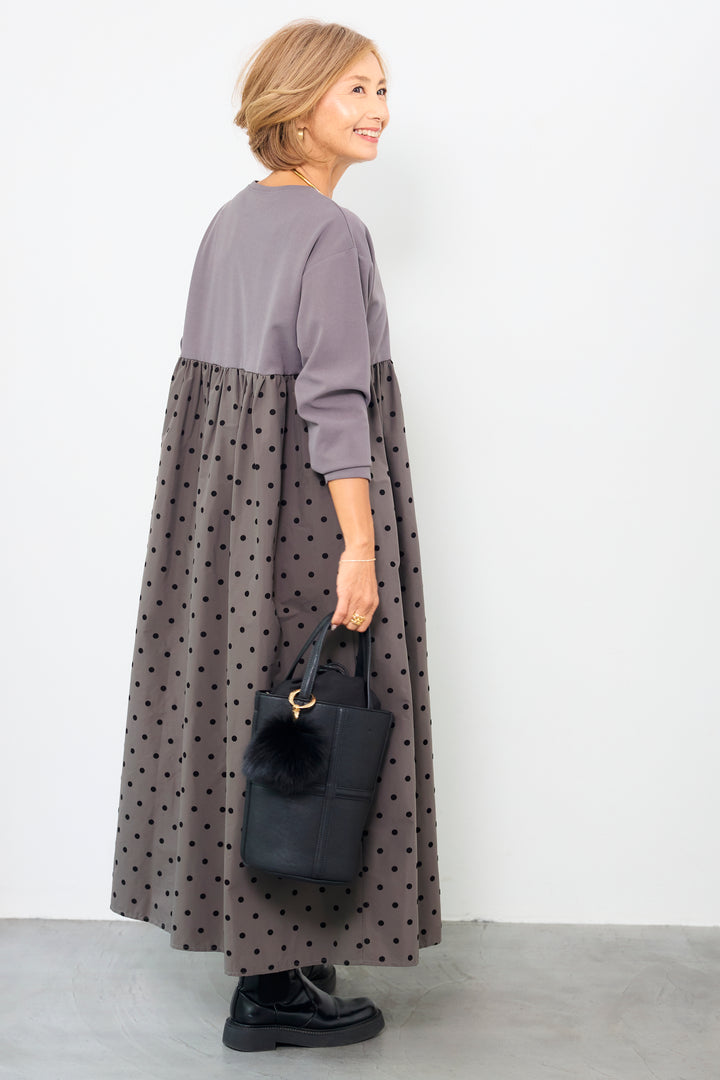 フロッキードット切替ワンピース